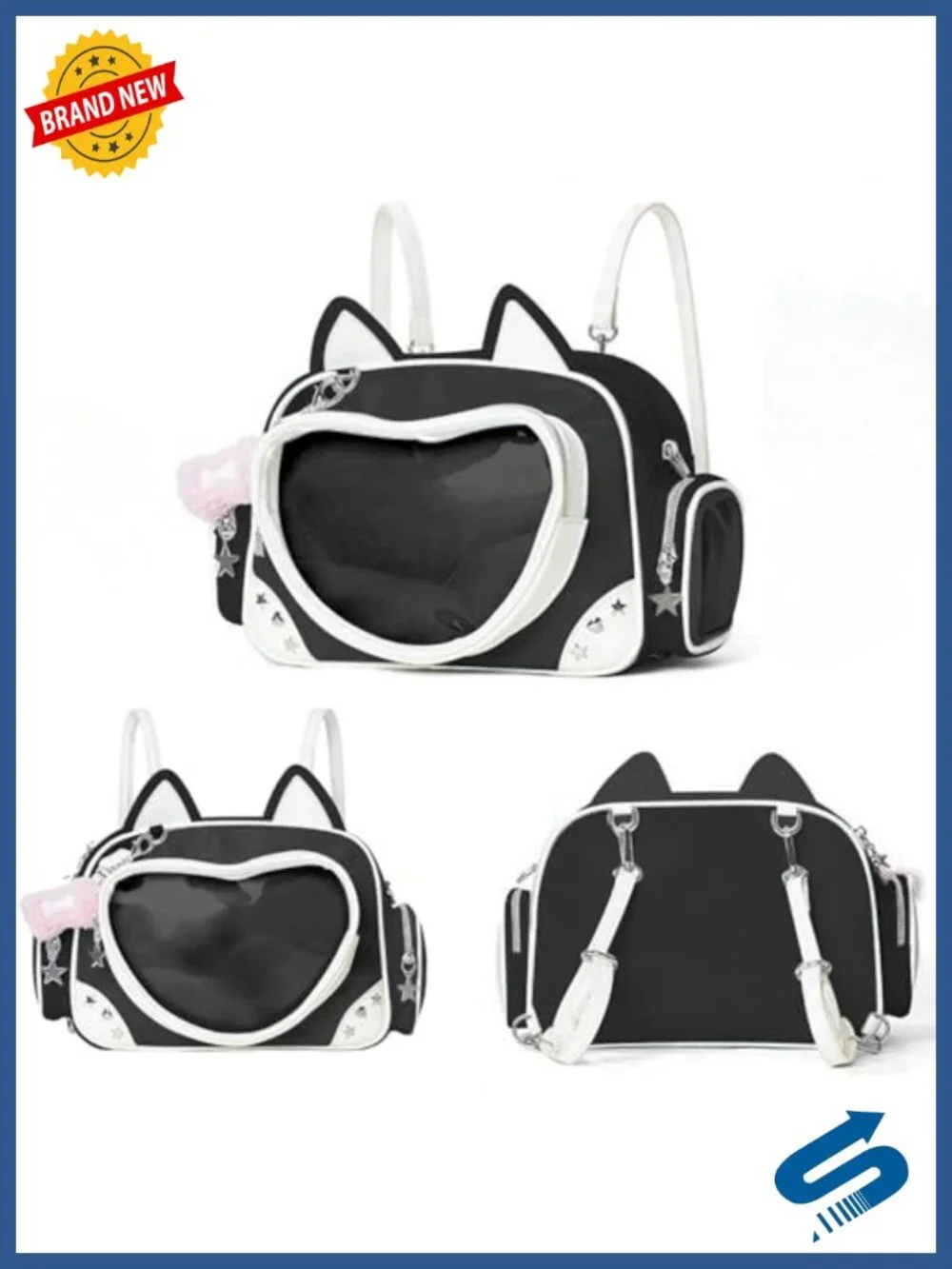 Kawaii Ita Bag Cat Pin Backpack Crossbody Anime Shoulder Bag PU Clear Insert
